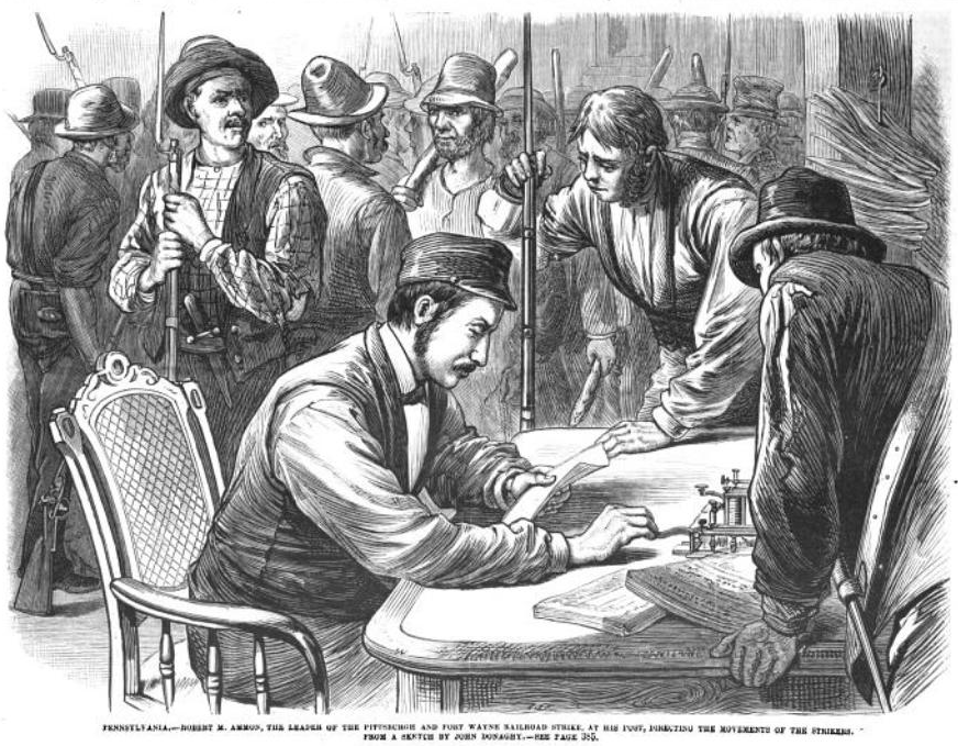 Pennsylvania—Robert M. Ammon, the leader of the Pittsburgh and Fort Wayne railroad strike, at his post, directing the movements of the strikers.