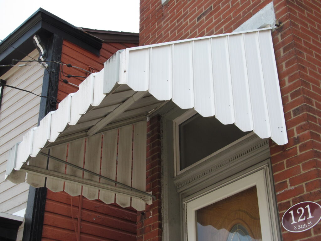 Aluminum awning on a house on the South Side, Pittsburgh