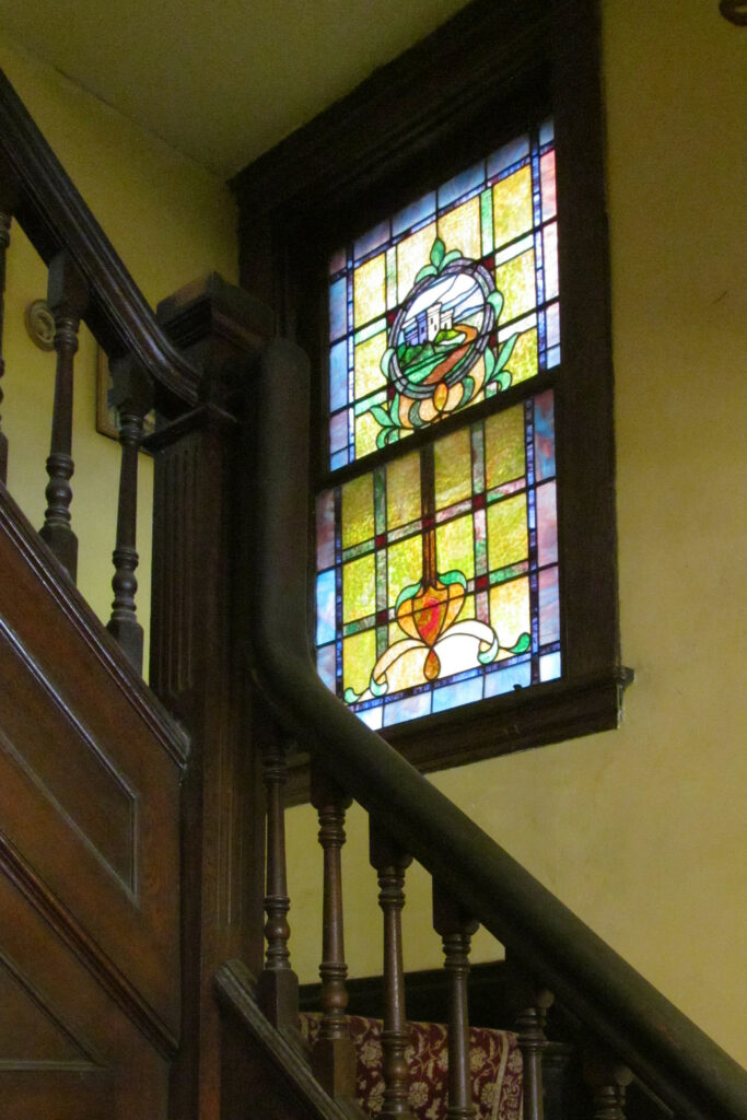 Stairway with stained glass