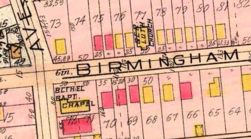 Plat map showing the original location of Bethel Baptist.