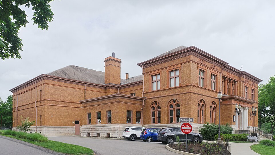 Perspective view of the library and rear of the Music Hall