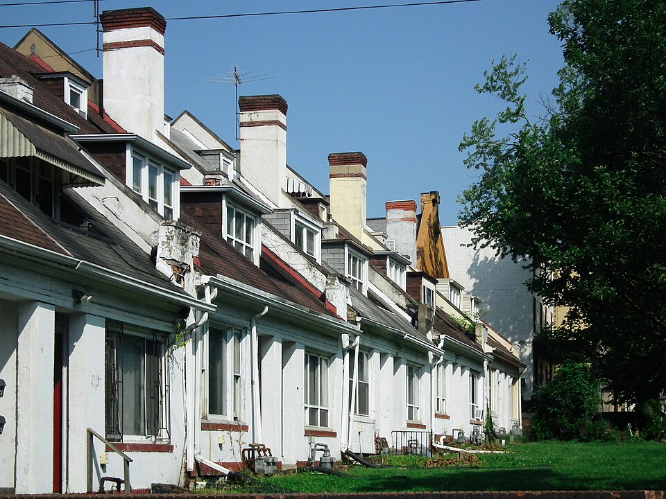 Perspective view down the row