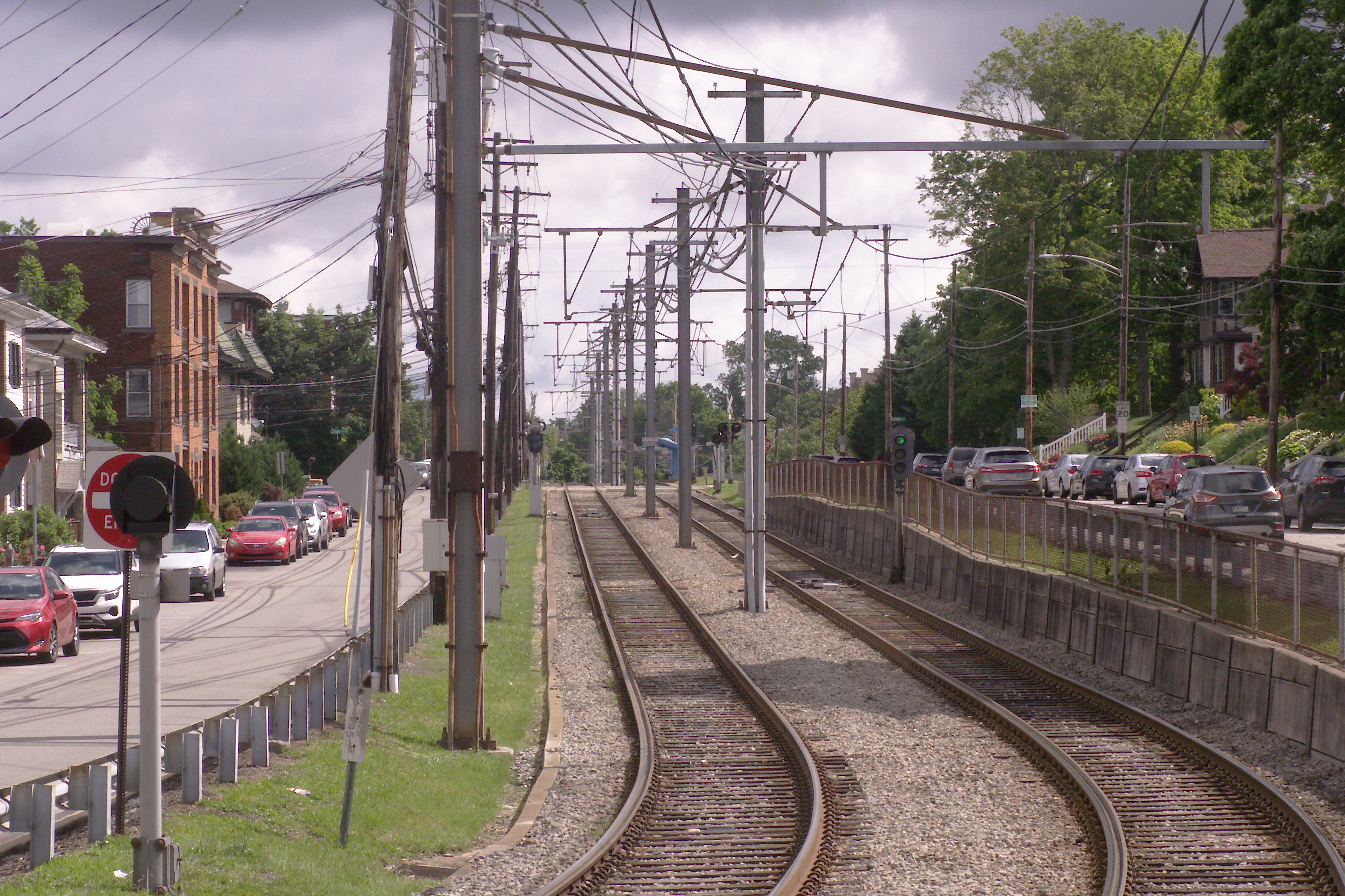 Red line tracks on Broadway Avenue in Dormont
