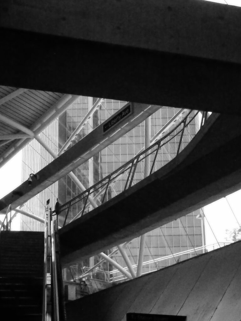 Gateway station in black and white