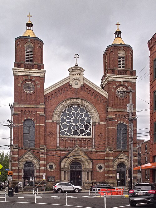 Slightly oblique view of the church