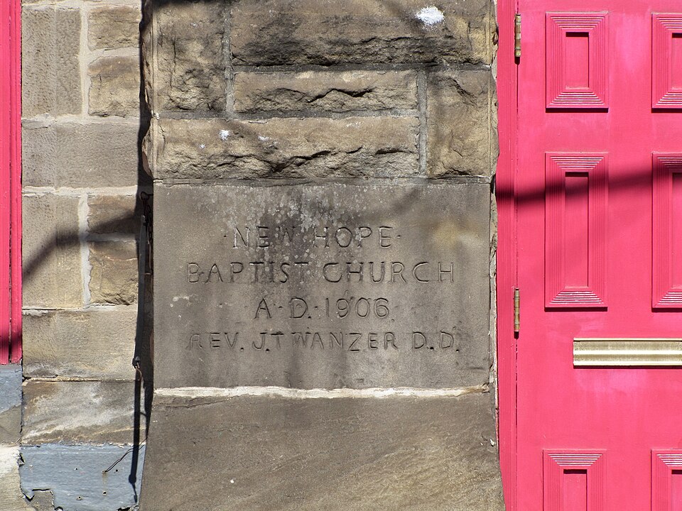 Cornerstone with date 1906 and the name of the Rev. J. T. Wanzer, D.D.