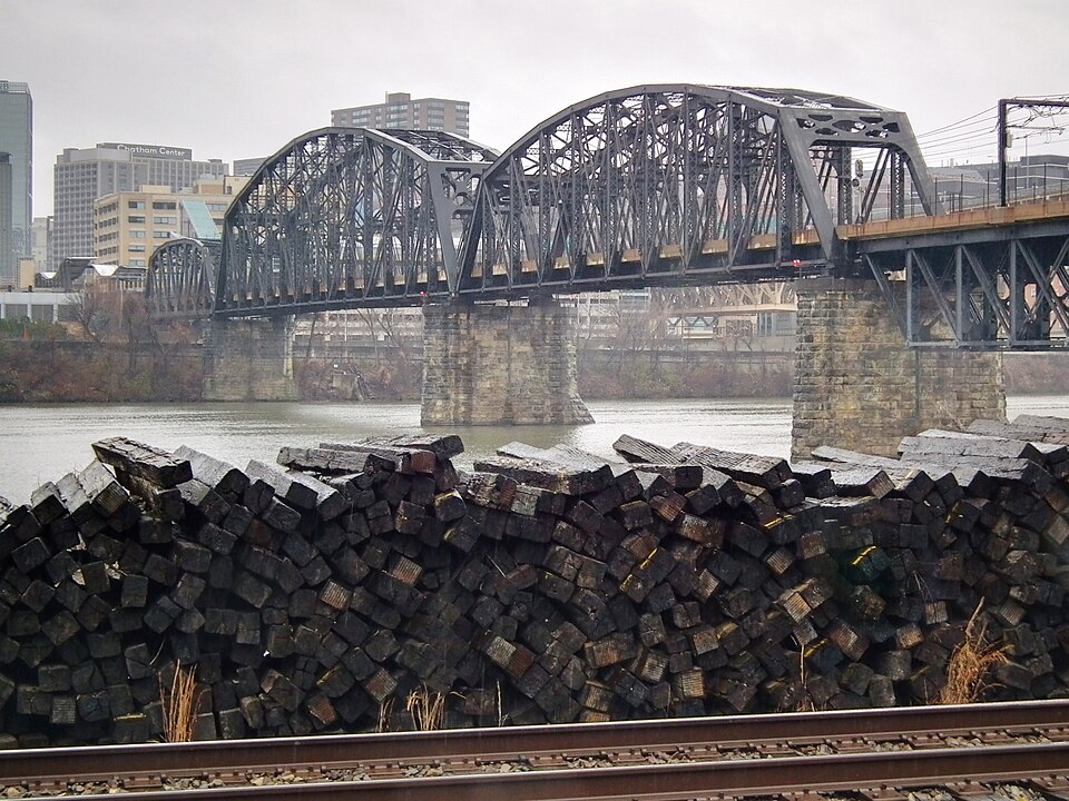 Panhandle Bridge with railroad ties in the foreground