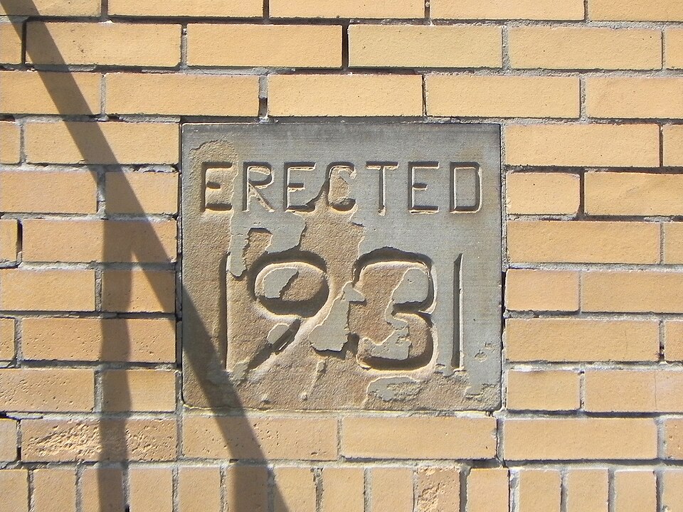 Cornerstone with inscription “Erected 1931”