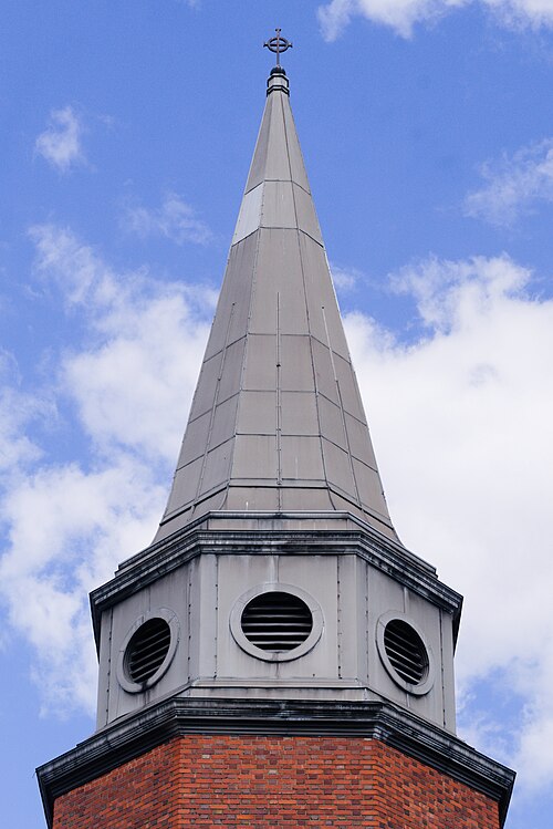 Tower and spire of the Evangelical Congregational Church