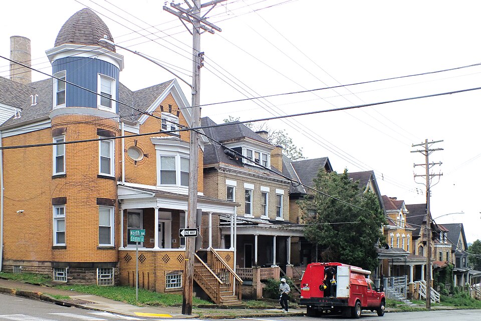 Looking down the street from the top of the block