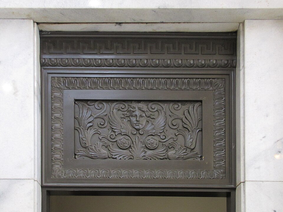 Decorative grotesque panel over a door