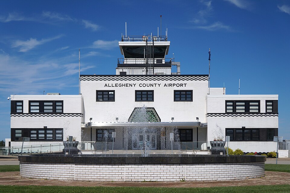 Allegheny County Airport terminal with fountain