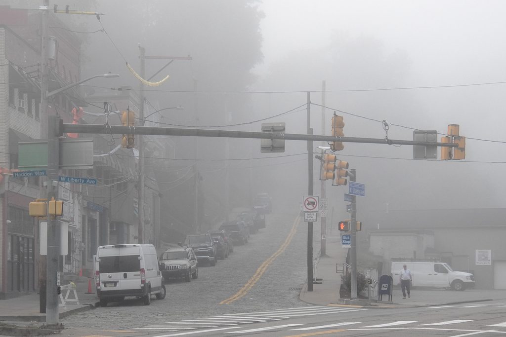 A foggy view of Capital Avenue from West Liberty Avenue