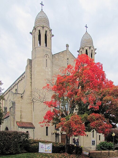 Church of the Assumption with fall colors